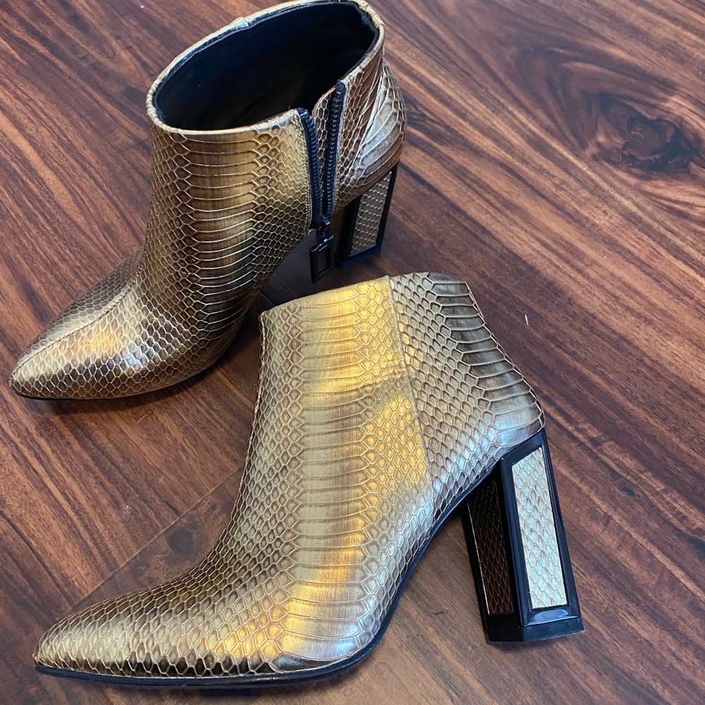 Kat Maconie gold snakeprint python boot